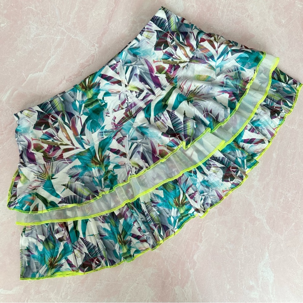 Lucky in Love SMALL Rally Skirt Tropical Floral and Mesh Tiered Ruffles